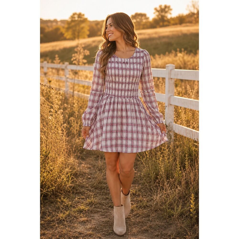 American Eagle Plaid Smocked Mini Dress M Cottagecore Fall Prairie Boho